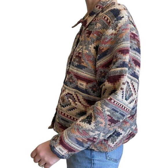 Vintage Womens 90s Tan Trums Geometric Southwestern Boho Aztec Cropped Jacket - Picture 4 of 9